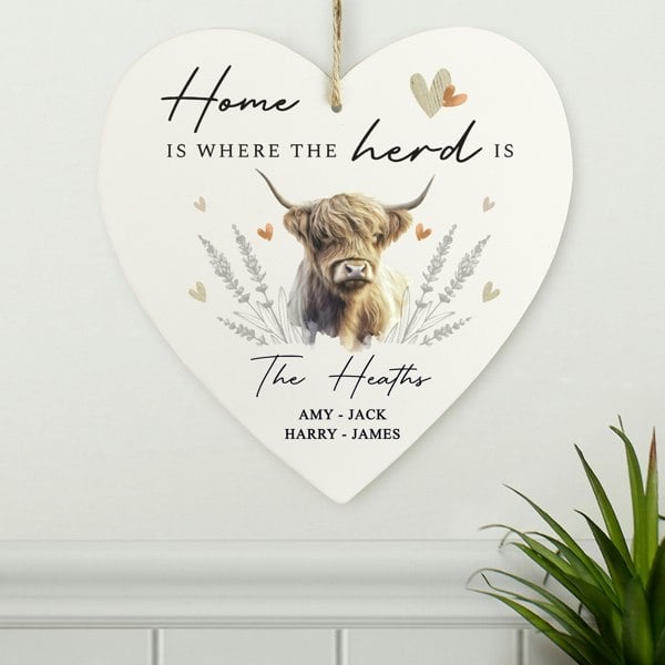 Personalised Memento Company Personalised Highland Cow Hanging Heart Ornament