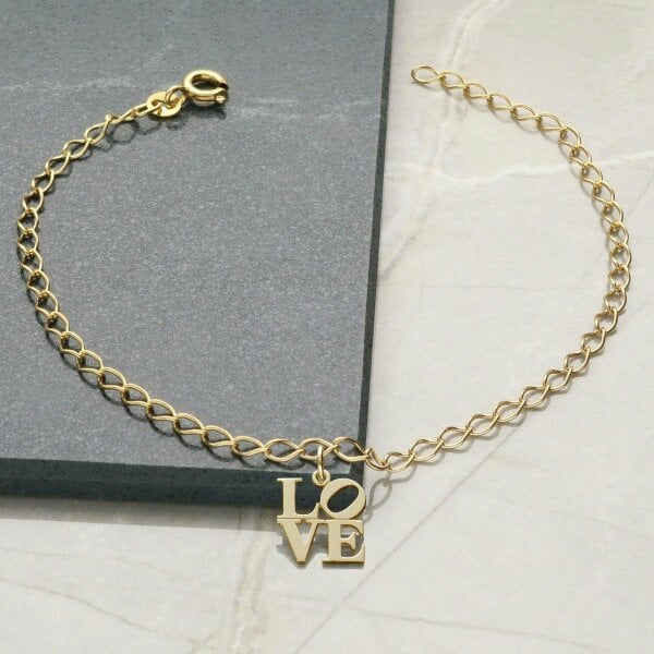 Christopher James of London 9ct Yellow Gold Plated Curb Anklet With Your Choice of Charm - 3. LOVE Charm