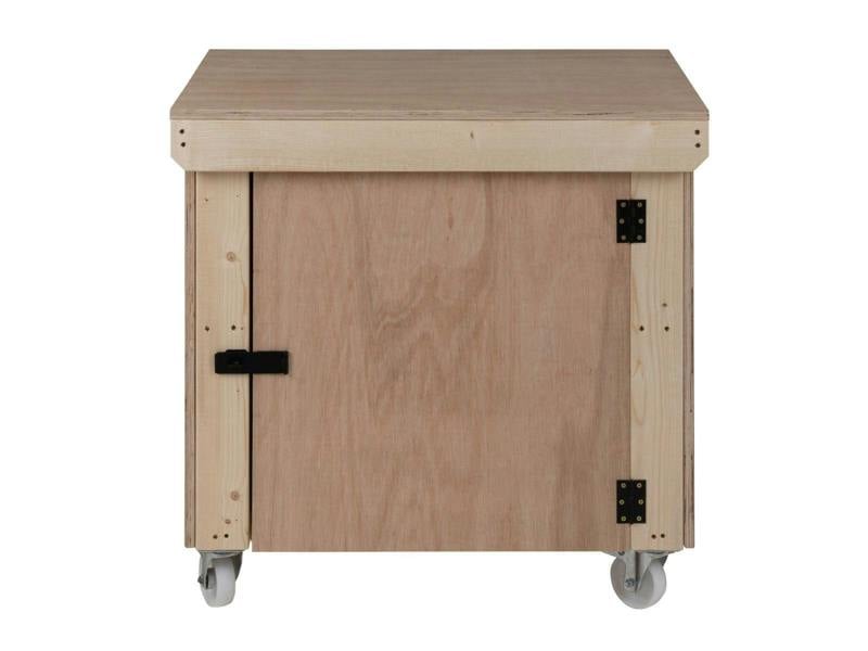 Arbor Garden Solutions Wooden Eucalyptus hardwood top workbench with lockable cupboard (V.9) with wheels