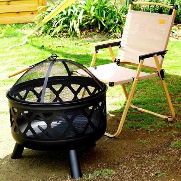 Gr8 Garden Large Round Fire Pit Bowl 24 Inch Outdoor Garden Wood Log Heater Charcoal Burner Firepit Patio Camping BBQ Brazier