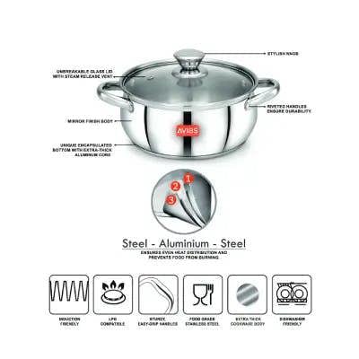 SS Utensils - Inox IB Belly Cookpot with GL (16 cm)