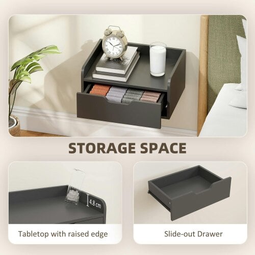 Wyld Haus Levaco Set Of 2 Wall Mounted Wooden Black Bedside Tables With Drawer Storage