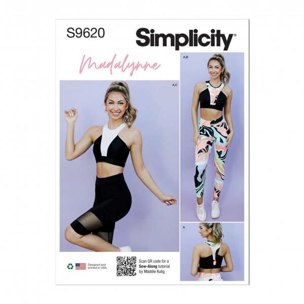Simplicity Sewing Pattern 9620, Sportswear, Tops, Leggings, Shorts for Women, AA (XS-S-M-L-XL) - Intermediate