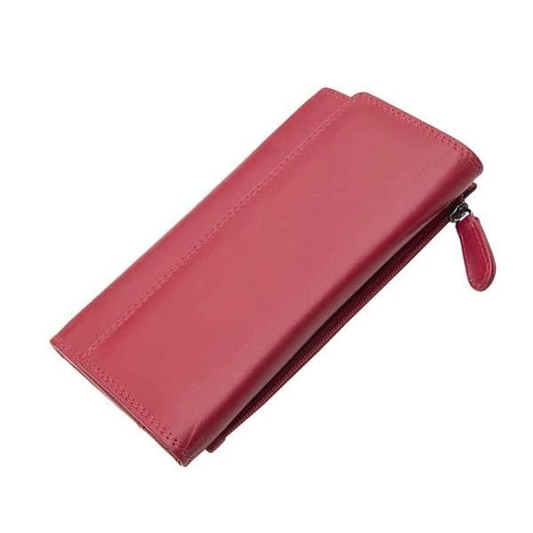 Top view of red leather wallet on a white background