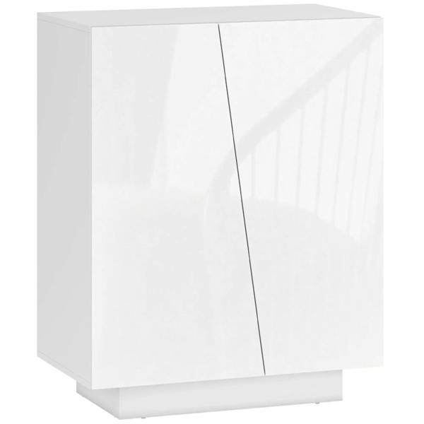 White high-gloss freestanding storage cabinet with two-door design