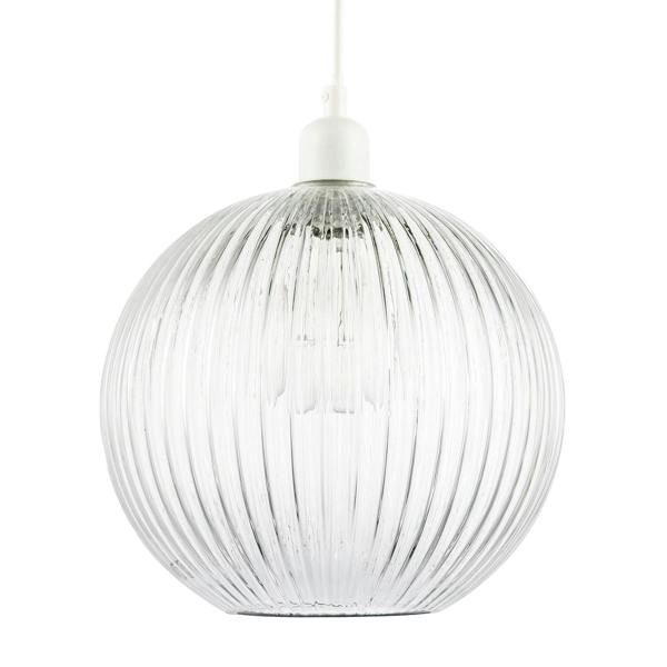 Modern Clear Transparent Line Ribbed Glass Round Pendant Light Shade Image 1