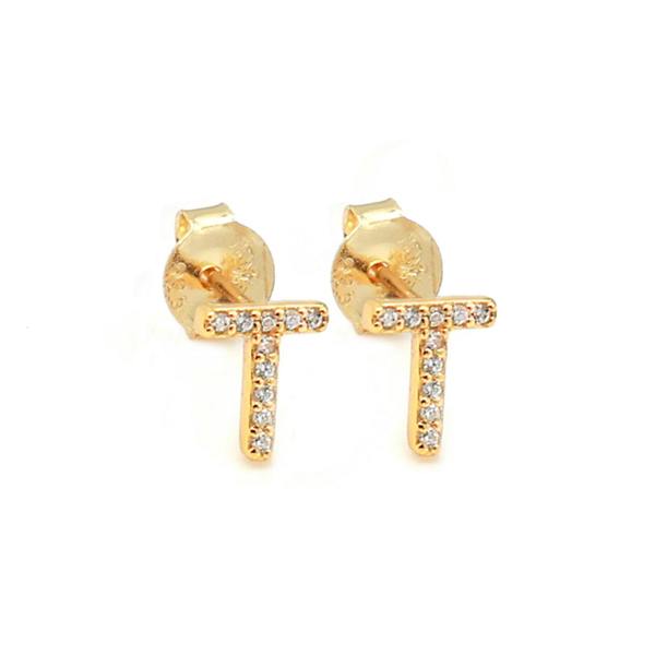 Say It With Dainty Initial Earring Pair - Yellow Gold