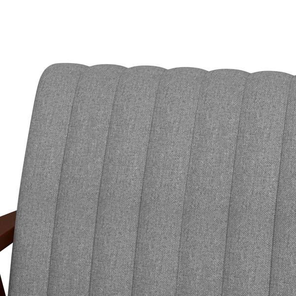 Grey fabric accent chair backrest with vertical channel stitching