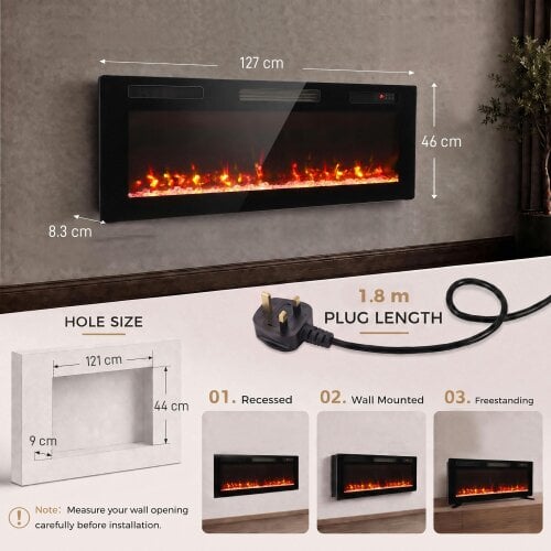 HOMCOM 3 IN 1 Electric Fireplace with 12 Flame Colours, 5 Brightness, 127cm
