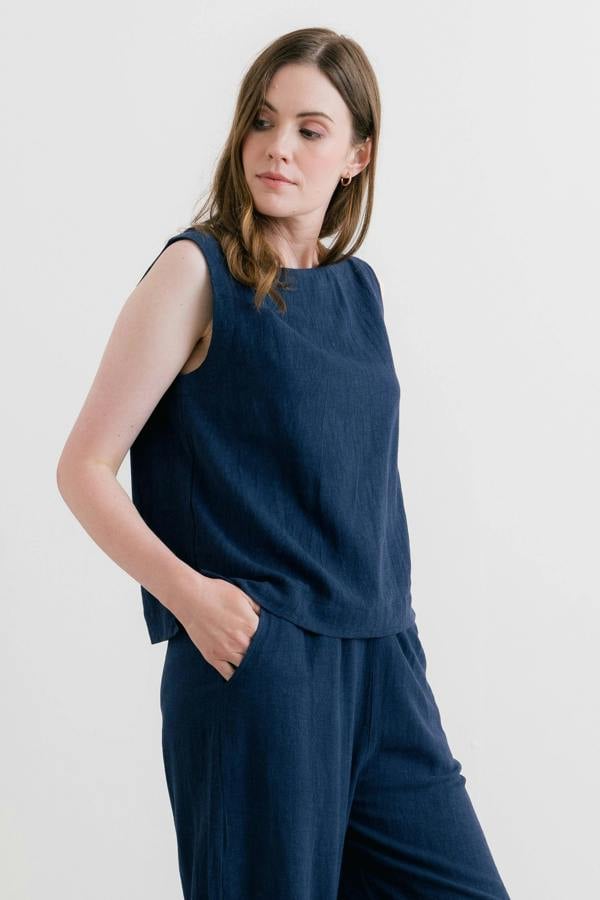 Lily & Me Allium Two Way Button Through Vest Navy