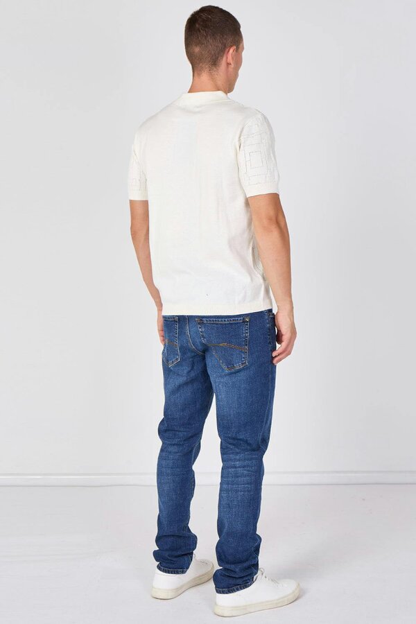 Men's Textured Knitted Button-Through Polo Shirt