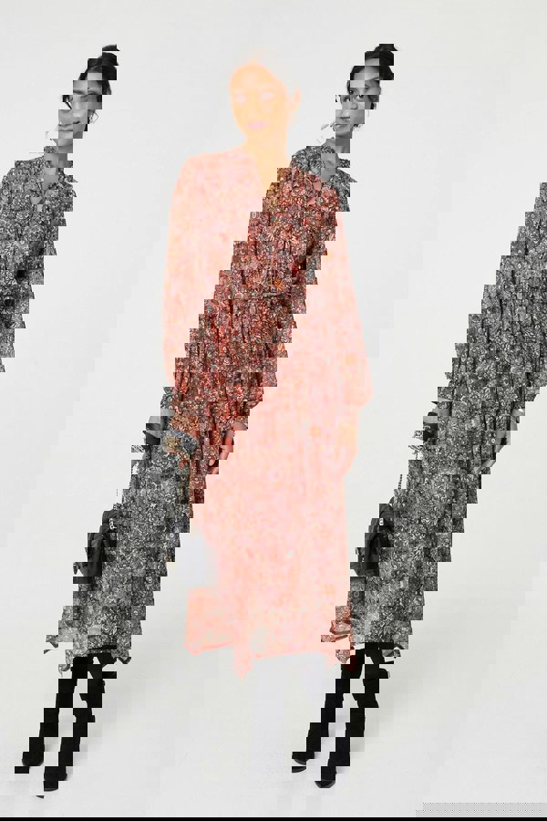 Rust | Floral Paisley Semi Sheer Midi Dress