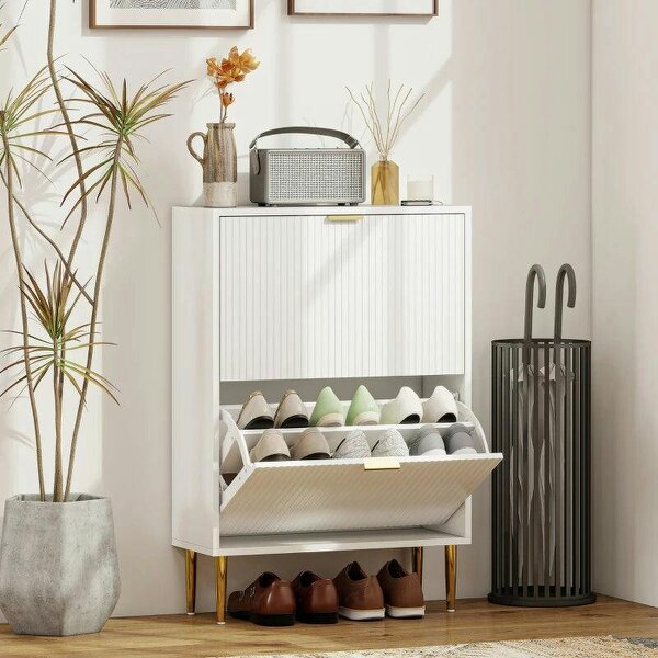 Bobobiy Elegant Two-Drawer Shoe Cabinet - White - White