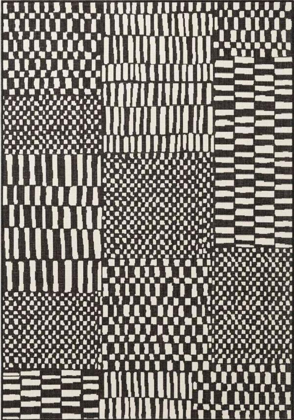 Black and white geometric patterned rug
