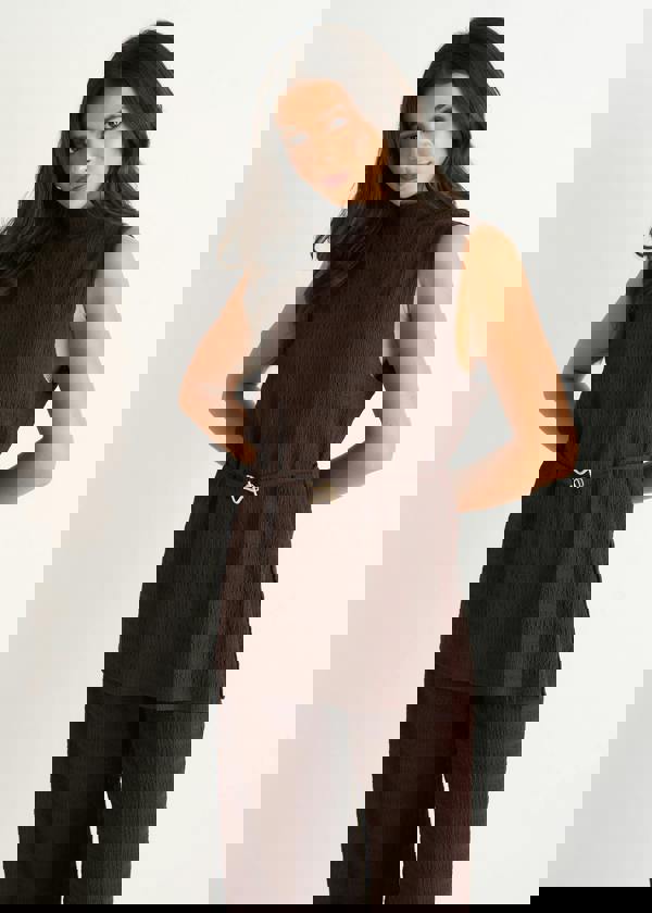 Gini London Chocolate Funnel Neck Textured Jersey Tabard Top