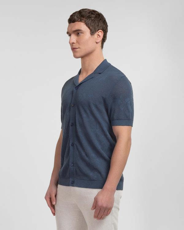 Steel & Jelly Farringdon - Leaf Texture Open Knit Short Sleeve Shirt