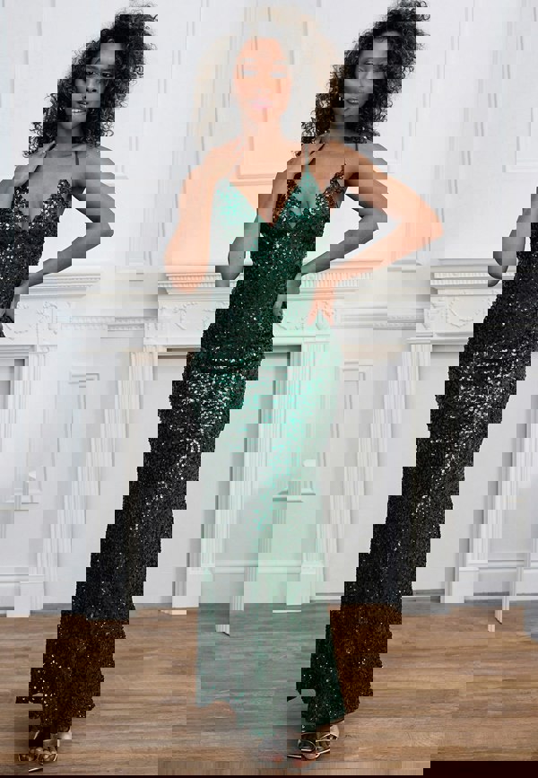 ANGELEYE Sequin Embellished Cami Maxi Dress - Emerald Green