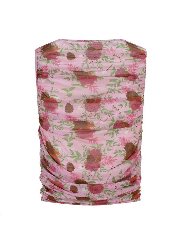 BALOU WOMENS FLORAL TULLE TOP