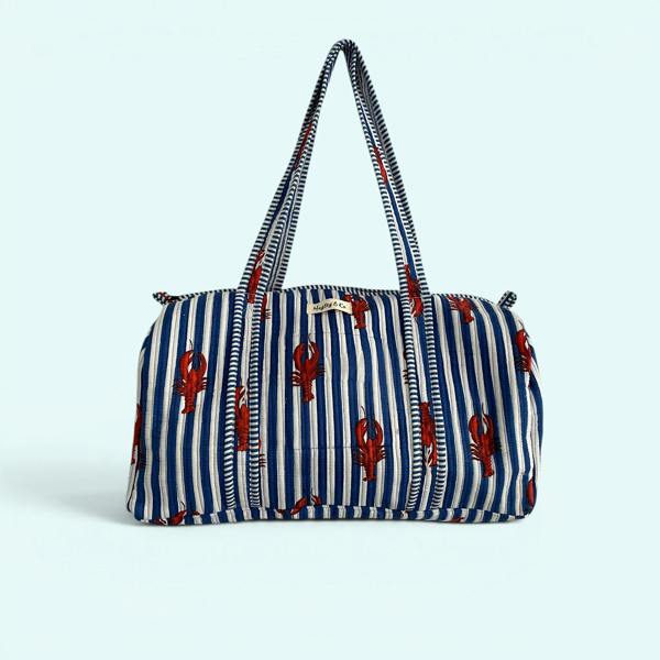 Hayley & Co Lobster Print Cotton Quilted Weekend Duffle Bag in Blue and White