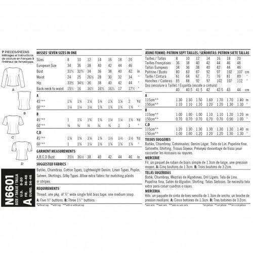 New Look Sewing Pattern 6601, Tops for Women, A (8-10-12-14-16-18-20) - Intermediate