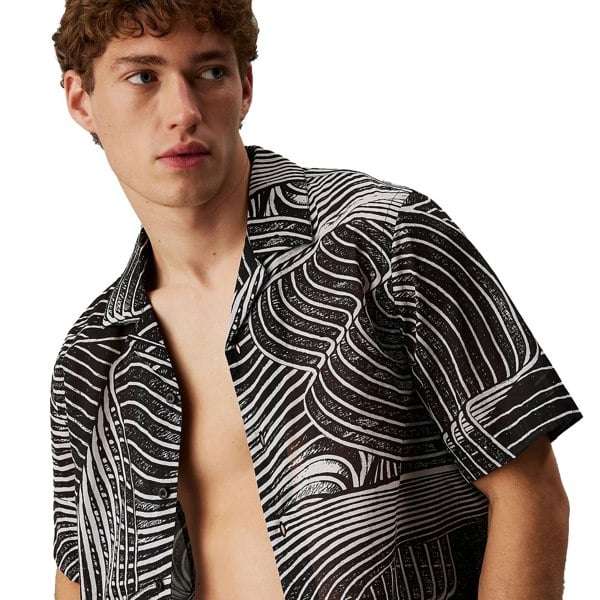 Calvin Klein All Over Printed Beach Shirt Palm Leaves Aop