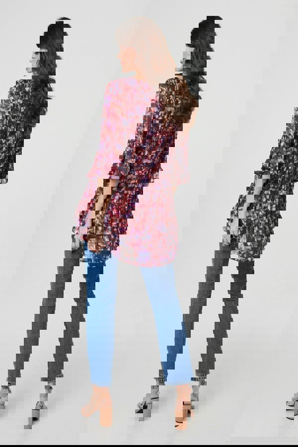 Red | Printed Pleated 3/4 Sleeve Blouse
