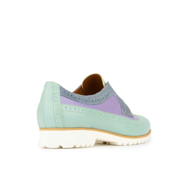 Embassy London Sonnet - Purple & Mint - Women's leather shoe with lightweight white sole & broguing