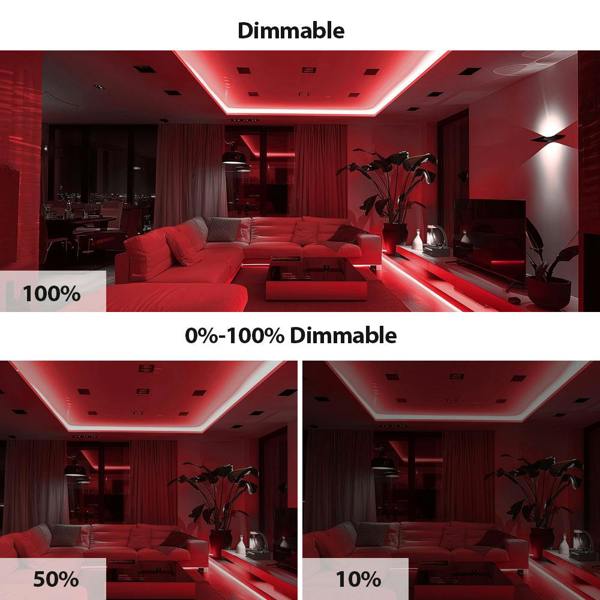 ENER-J 5m LED COB Strip 480L/M 24V, Red with RF Dimmer and 25W Plug & Play Power Supply