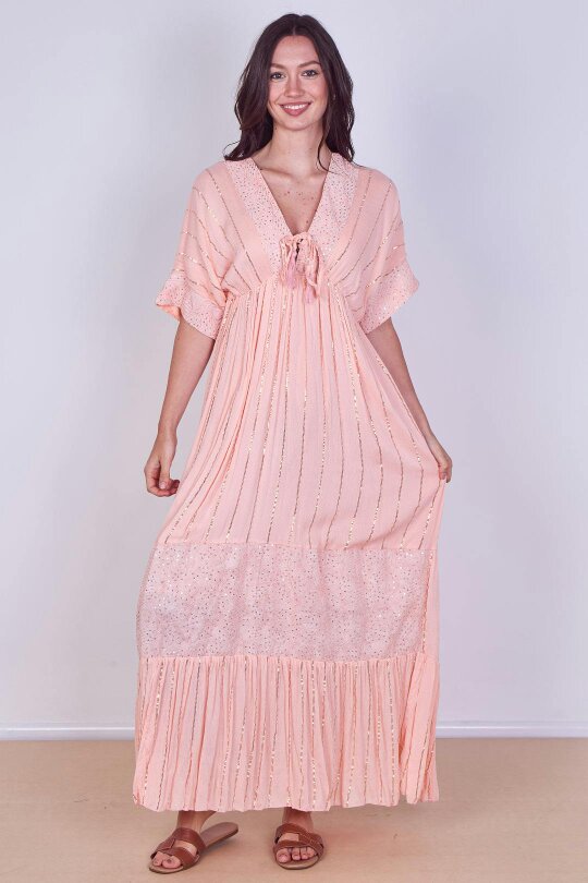 Boho Sequin Swirl Embroidered Maxi Dress