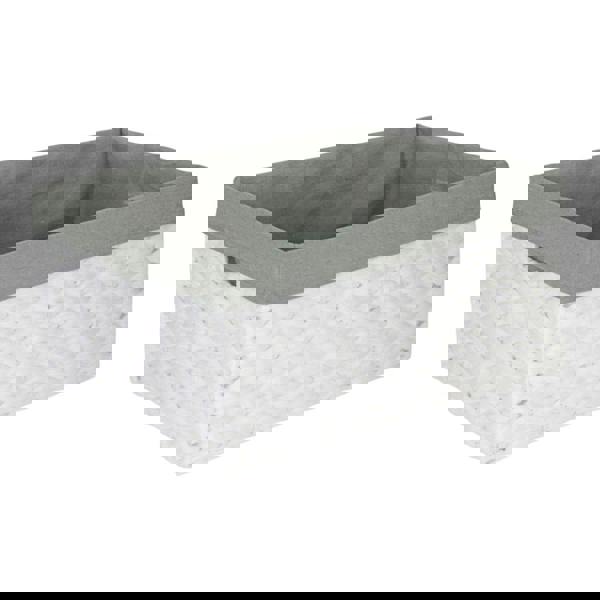 White Paper Rope Rectangular Storage Basket with Grey Cotton Lining