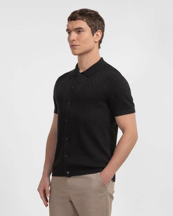 Steel & Jelly Bayswater - Embossed Stripe Knitted Short Sleeve Shirt