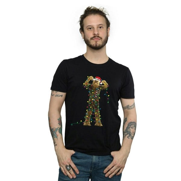 Star Wars Mens Chewbacca Christmas Lights T-Shirt - Black