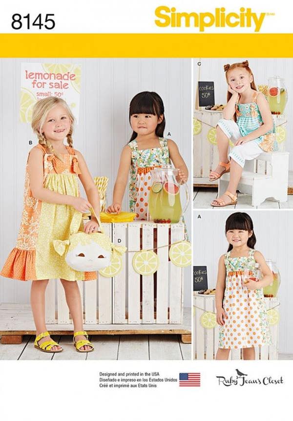 Simplicity Sewing Pattern 8145, Bags, Dresses, Tops for Kids, A (3-4-5-6-7-8) - Intermediate