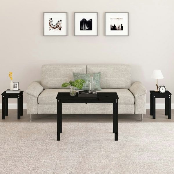 Berkfield Nesting Tables 3 pcs Black Solid Wood Pine