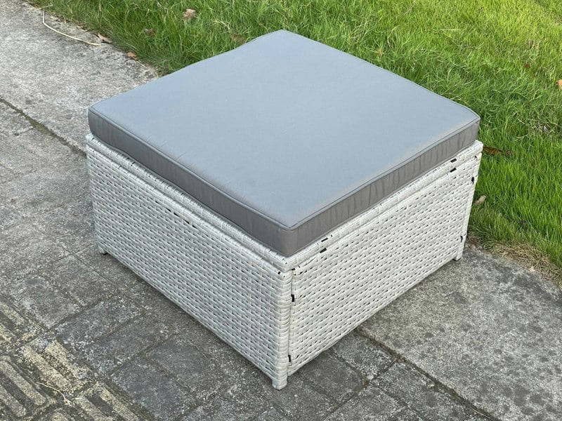 Fimous Light Grey Lounge Outdoor PE Rattan Garden Furniture Set Wicker Sofa Set Oblong Coffee Table With 2 Armchair