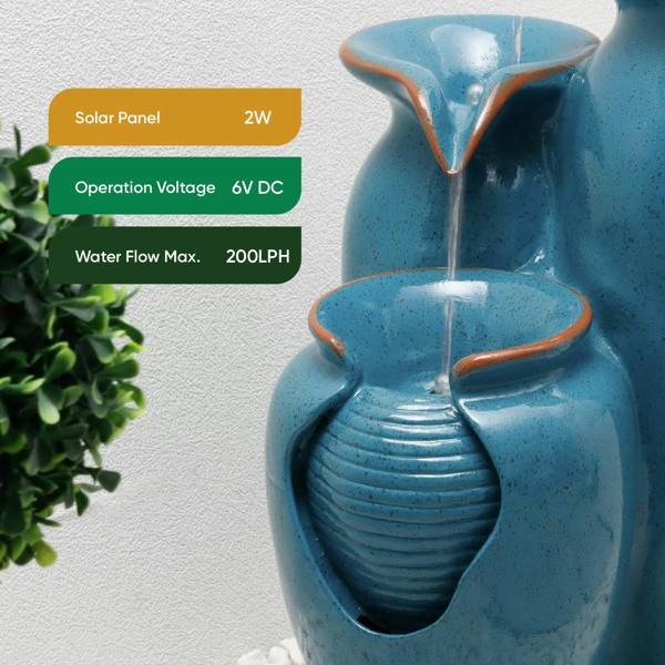 Gardenwize Solar Powered Azure Grecian Pots Water Feature with Battery Backup