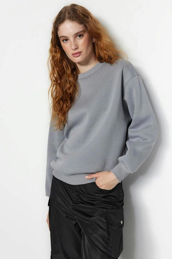 Hoxton Gal Thick Fleece-Lined Regular Fit Crew Neck Basic Knit Sweatshirt