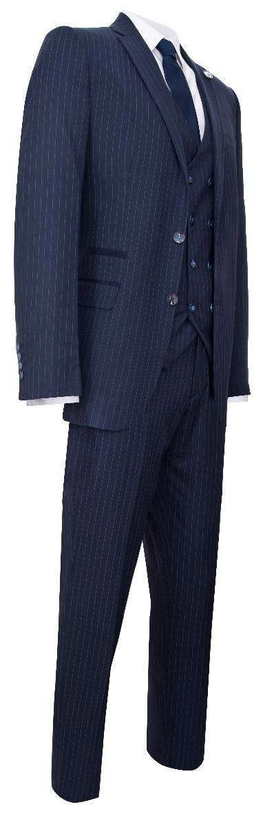 TruClothing Men's 3 Piece Navy Blue Pinstripe Retro Suit