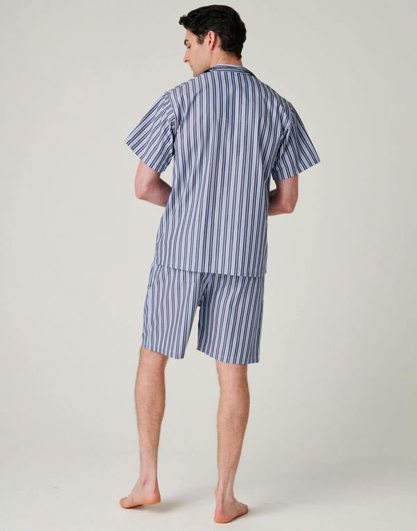 British Boxers Men's Crisp Cotton Short Pyjama Set – Navy Spark Stripe