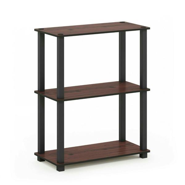 WALPLUS Space-Saving Turn-S-Tube 3-Tier Compact Multipurpose Shelf Display Rack with Square Tube, Dark Cherry/Black for Living Room