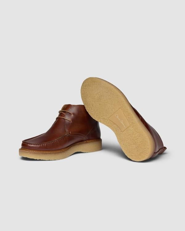 Oliver Sweeney Xixona Mens Leather Moccasin Boots - Dark Tan/Gum | CHO | Designer Mens Short Boots