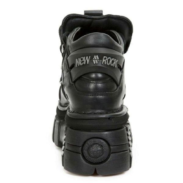 NEW ROCK 106-S29 TOWER SHOES Metallic Black Leather Biker Punk Gothic Boots