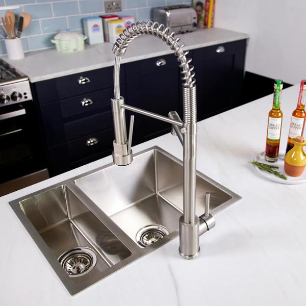 Flode Alta | Single Lever Kitchen Sink Mixer Tap with Swivel Spout | Brushed Steel Finish