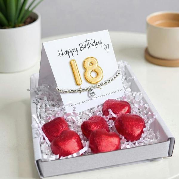 Aye Do Gifts 18th Birthday Gift Box, Cubic Zirconia Bracelet & Chocolate Hearts