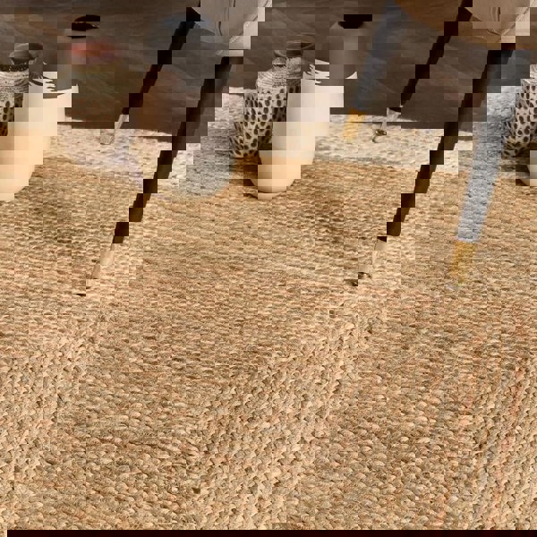 The Rugs Hand-Braided Jute Rug with Colourful Border