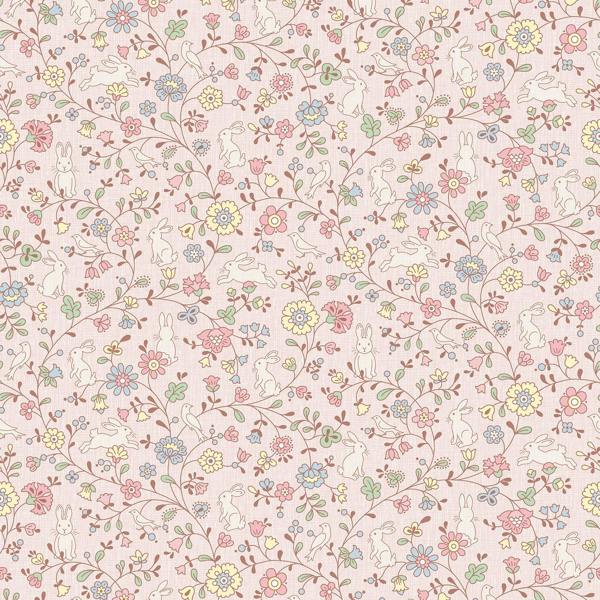 Grandeco Liberty Floral Bunny Trail Nursery Textured Wallpaper Pink