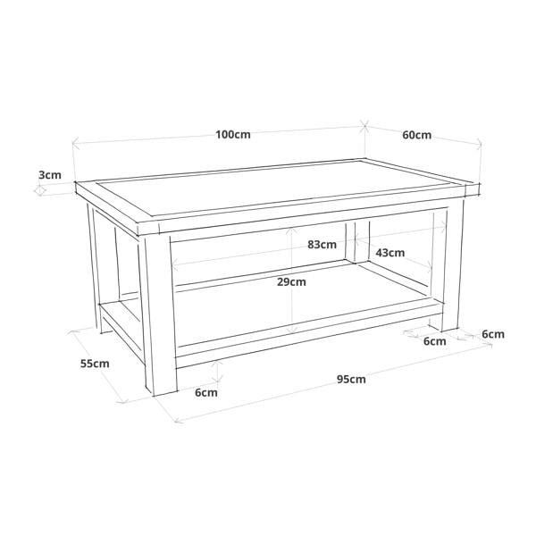 Cabinet Bits Coffee Table with Shelf - H45 W100 D60cm