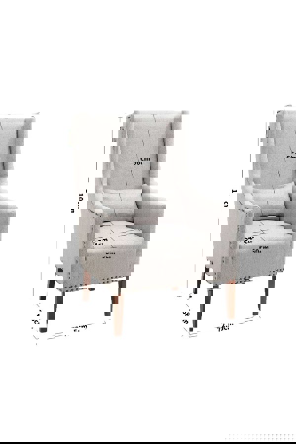 Living and Home Burlap High Back Studded Armchair with Cushion