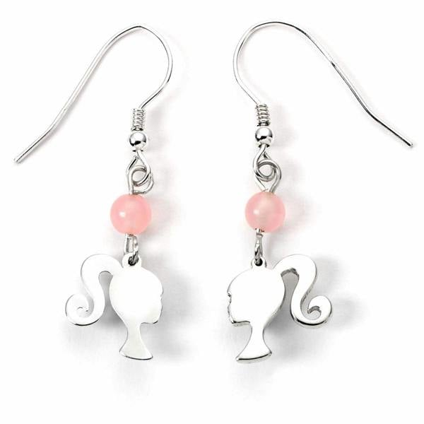 Barbie Sterling Silver Silhouette & Rose Quartz Drop Earrings