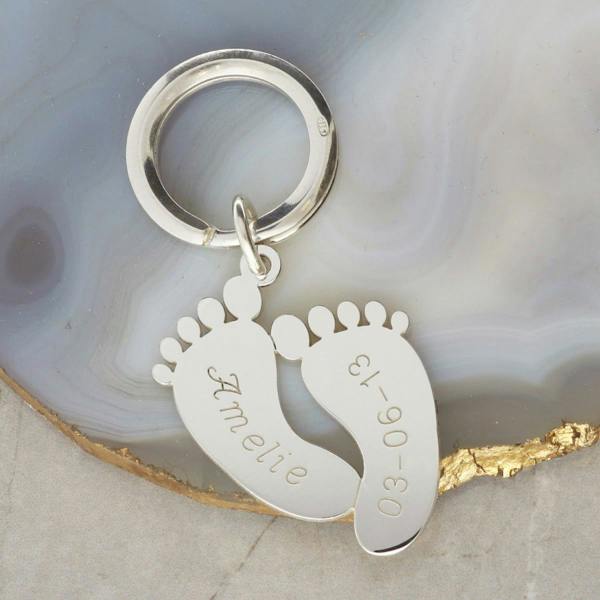 Christopher James of London Sterling Silver Engraved Footprints Keyring
